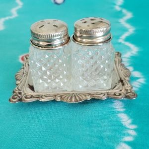 Vintage Salt & Pepper Set with Silver Plated Tray